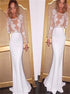 Mermaid Long Sleeves Scoop Satin Appliques White Prom Dress LBQ4027